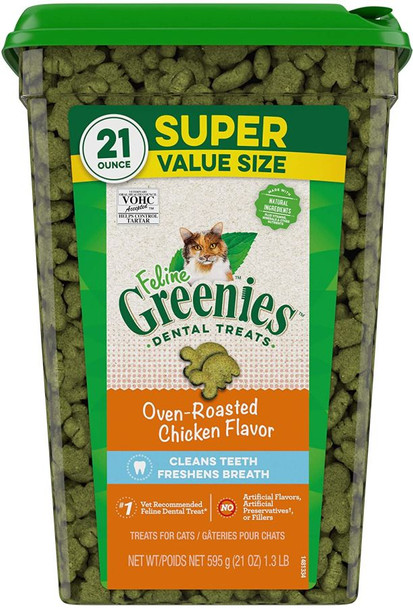 Greenies Feline Natural Dental Treats Oven Roasted Chicken Flavor 21 oz