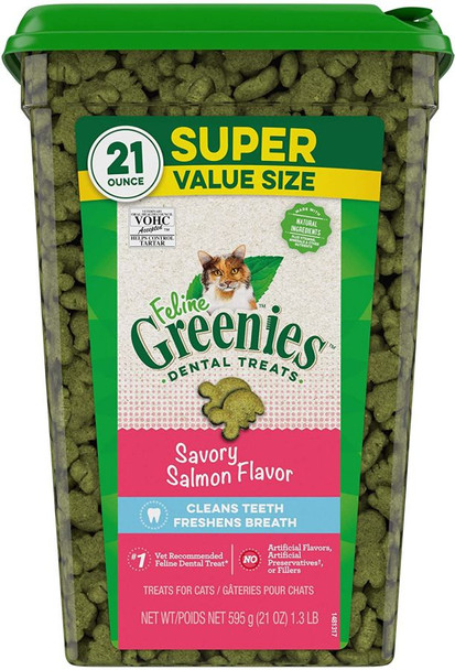 Greenies Feline Natural Dental Treats Tempting Salmon Flavor 21 oz