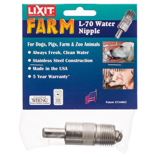 Lixit Water Nipple for Pets, Farm & Zoo Animals L-70 - (MPT - Fits 1/2 Pipe Fitting)