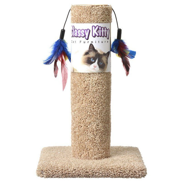 Classy Kitty Cat Scratching Post with Feathers 17.5 High (Assorted Colors)