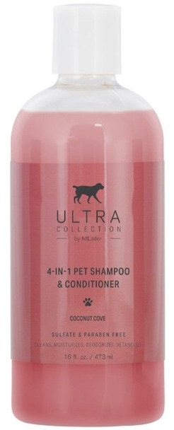 Nilodor Ultra Collection 4 in 1 Dog Shampoo and Conditioner Coconut Cove Scent 16 oz