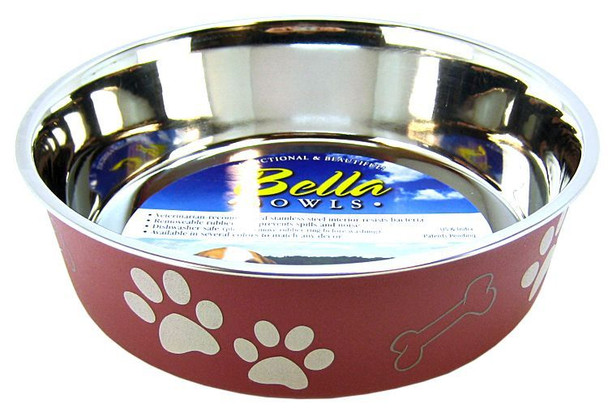 Loving Pets Stainless Steel & Merlot Dish with Rubber Base Large - 8.5 Diameter