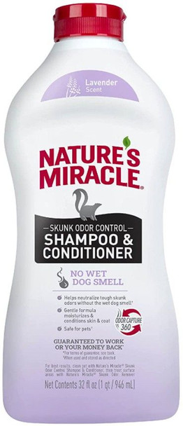 Pioneer Pet Nature's Miracle Skunk Odor Control Shampoo and Conditioner Lavender Scent 32 oz