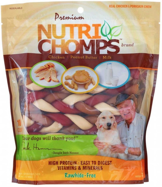 Nutri Chomps Premium Mixed Flavor Braids Dog Chews 6 Inch 10 count