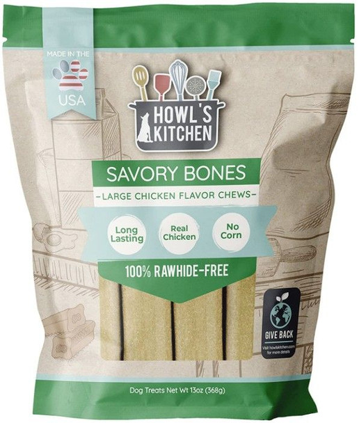 Howls Kitchen Savory Bones Chicken Flavored Chews Large 14 oz