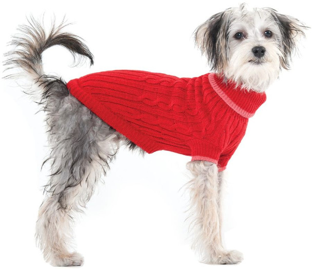 Fashion Pet Cable Knit Dog Sweater - Red Small (10-14 From Neck Base to Tail)