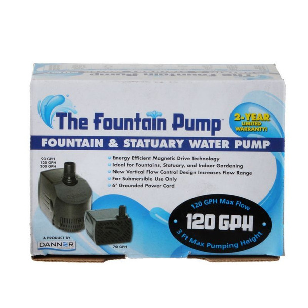 Danner Fountain Pump Magnetic Drive Submersible Pump SP-120 (120 GPH) with 6' Cord