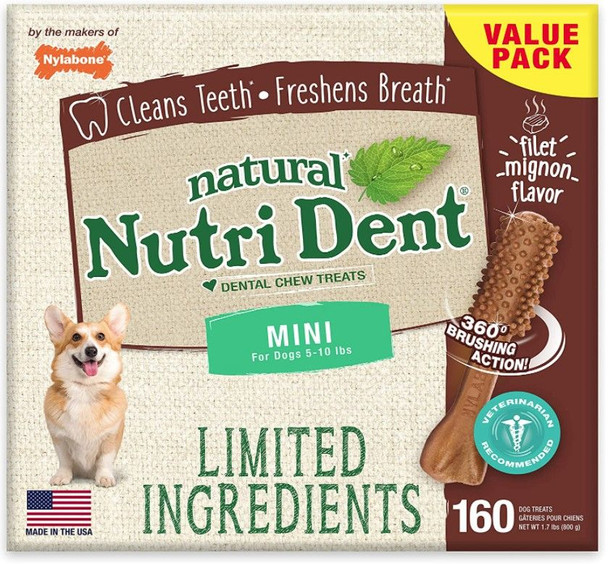 Nylabone Natural Nutri Dent Filet Mignon Dental Chews - Limited Ingredients - 2781