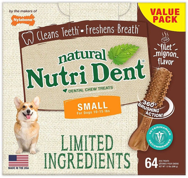 Nylabone Natural Nutri Dent Filet Mignon Dental Chews - Limited Ingredients - 2811