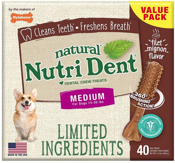 Nylabone Natural Nutri Dent Filet Mignon Dental Chews - Limited Ingredients - 2842