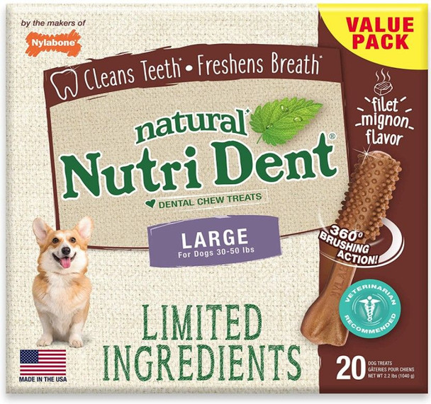 Nylabone Natural Nutri Dent Filet Mignon Dental Chews - Limited Ingredients - 2866