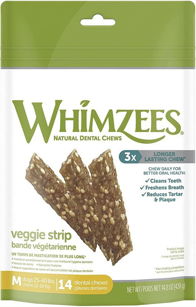 Whimzees Veggie Strip Natural Daily Dental Chew Medium 14 count