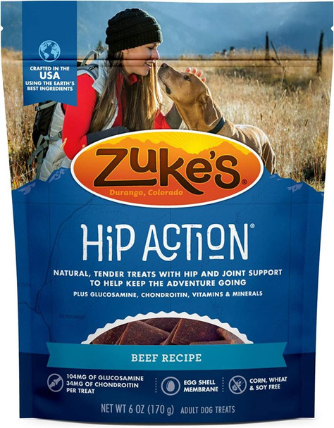 Zukes Hip Action Hip & Joint Supplement Dog Treat - Roasted Beef Recipe 6 oz