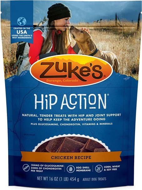 Zukes Hip Action Hip & Joint Supplement Dog Treat - Roasted Chicken Recipe 1 lb