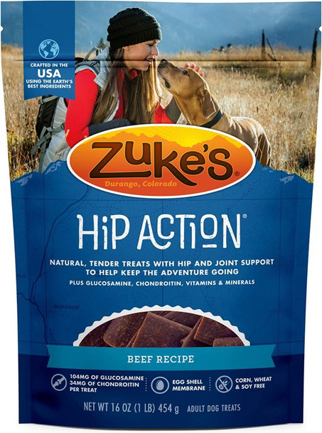 Zukes Hip Action Hip & Joint Supplement Dog Treat - Roasted Beef Recipe 1 lb