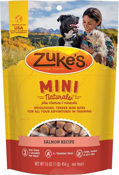 Zukes Mini Naturals Dog Treat - Savory Salmon Recipe 1 lb