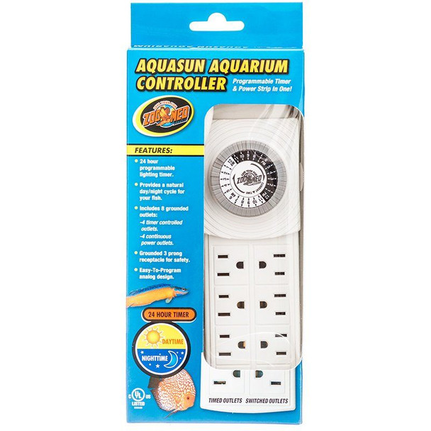 Zoo Med Aquatic AquaSun Aquarium Controller Timer & Powerstrip 8 Outlet Powerstrip with 24 Hour Timer