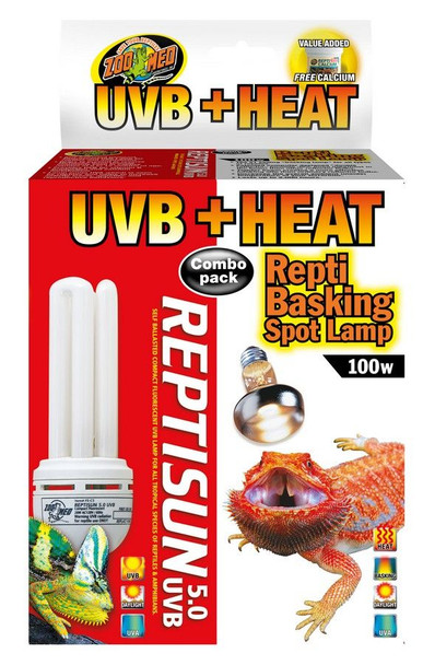 Zoo Med Heat + UVB Combo Pack 100 Watt Basking Spot Lamp + 5.0 UVB Compact Flourescent