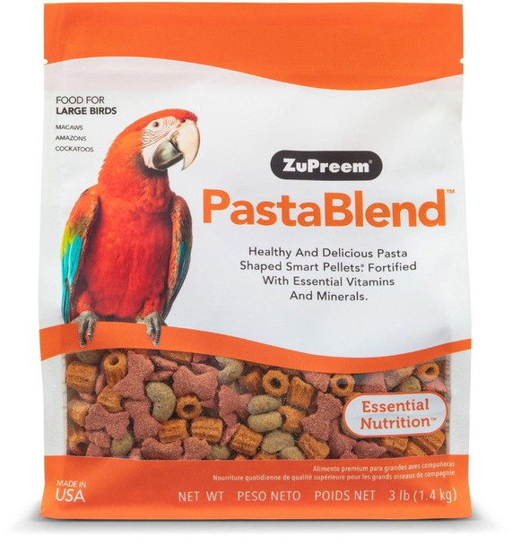 ZuPreem PastaBlend Pellet Bird Food for Larg Birds (Macaw and Cockatoo) 3 lbs