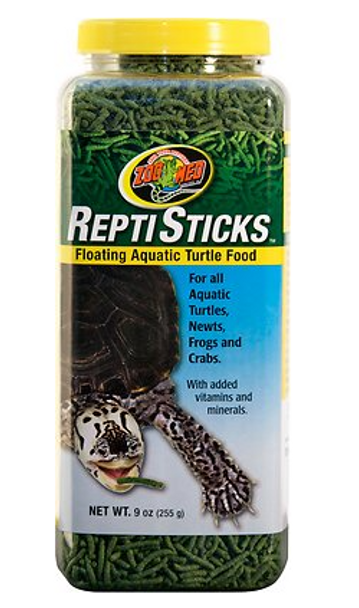 Zoo Med's floating ReptiSticks are specially formulated to meet the needs of aquatic species of turtles, newts, frogs, and crabs. This food is made with fish, shrimp, and kale to simulate their natural diet. With added vitamins and minerals.