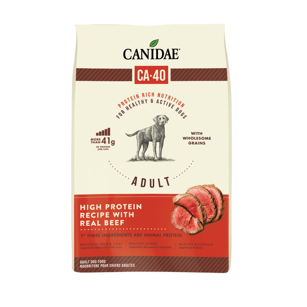 <body><p>CANIDAE premium dry dog food is made with real food ingredients, and wholesome grains, so your dog gets a complete, well-rounded meal crafted with their health and well-being at the forefront. CANIDAE recipes always begin with real meat or fish first (Chicken, Beef, Salmon, Turkey, or Lamb), paired with wholesome grains like brown rice, oatmeal, barley and rice bran. Every recipe includes high-protein ingredients for lean, strong muscles, added probiotics for easy digestion, vitamins/minerals and hard-working antioxidants for overall health and fatty acid blends for healthy skin and coat. Formulated for adult, large breed and puppies, there is a CANIDAE food that is perfect for your pup.</p><ul><li>Made with real food ingredients, and wholesome grains</li> <li>High protein formula</li></ul></body>