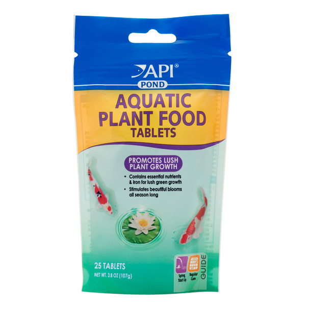 <body><p>PONDCARE AQUATIC PLANT FOOD TABLETS Potted Plant Fertilizer contain essential nutrients and iron for lush green growth of pond plants, including nitrogen, phosphorous, potassium, manganese, zinc, boron, and copper for ideal growth. PLANT FOOD TABLETS are designed to be placed directly into the soil of potted aquatic pond plants, and ensure blooming all season long. Begin feeding in the spring when the temperature reaches 50 degrees Fahrenheit, and continue through the fall until the weather drops bbelow 60 degrees Fahrenheit. For use in artificial, self-contained ponds containing fish and plants. Not for use in lakes, rivers, streams, or ponds with any out-flow. Contains 1 pouch of 25 tablets. With API POND products, itâ€™s easy to keep a beautiful pond. For almost 60 years API has developed premium solutions with proven and effective results for your family and ours. API offers a range of testing kits, water conditioners, and nutritionally superior food, because weâ€™re dedicated to making a better underwater world. They work to provide a safe, hospitable environment for fish such as koi, catfish, perch, goldfish and more. At API, we understand the rewards and relaxation of fishkeeping because we have a passion for fish too.</p><ul><li>Contains essential nutrients & iron for lush green growth.</li> <li>Feeds pond plants and stimulates beautiful blooms all season long.</li> <li>Contains boron to promote flower formation.</li> <li>Use to feed pond plants.</li> <li>Contains one (1) PONDCARE AQUATIC PLANT FOOD TABLETS Potted Plant Fertilizer 3.8-ounce</li></ul></body>