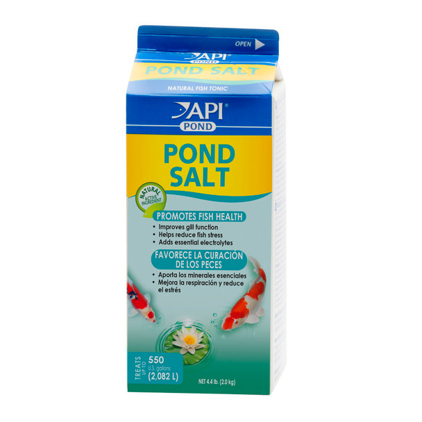 <body><p>A lack of electrolytes in pond may cause serious health problems for fish. API POND SALT supplies electrolytes to improve fish respiration. Made from evaporated sea water and containing natural active ingredients such as a natural fish tonic, API POND SALT promotes the overall health of your fish by improving their gill function and reducing stress in a pond. This all-natural salt provides the essential electrolytes fish need for the uptake of oxygen and release of carbon dioxide and ammonia through the gills. API POND SALT should only be added to reduce stress during new pond setup and water changes or to promote disease recovery when solving specific fish health issues. Use API POND SALT when setting up a new pond, when changing water or treating disease. Make sure to take extra care when using salt with live plants, as some plants may be sensitive. With API POND products, itâ€™s easy to keep a beautiful pond. For almost 60 years API has developed premium solutions with proven and effective results for your family and ours. API offers a range of testing kits, water conditioners, and nutritionally superior food, because weâ€™re dedicated to making a better underwater world. They work to provide a safe, hospitable environment for fish such as koi, catfish, perch, goldfish and more. At API, we understand the rewards and relaxation of fishkeeping because we have a passion for fish too.</p><ul><li>Promotes fish health and disease recovery with increased electrolytes</li> <li>Improves respiration for fish in pond</li> <li>Made from evaporated sea water for all-natural results</li> <li>Use when changing water, when setting up a new freshwater aquarium or pond and when treating fish disease</li> <li>Contains one (1) API POND SALT Pond Water Salt 4.4-Pound Container</li> <li>Treats up to 550 gallons</li></ul></body>