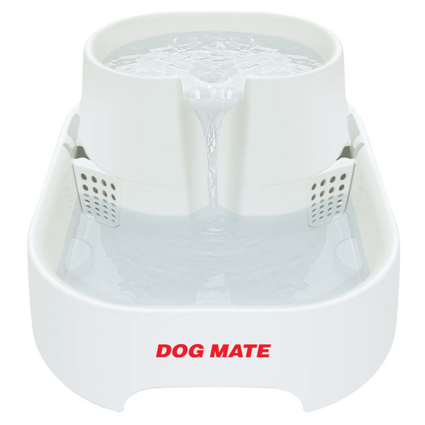 <body><p>Dog Mate Large Pet Fountain -Suitable for dogs and cats of all sizes;Large 1.6 gallon capacity Isolated pump for very quiet operation; Water ramp eliminates splashing;Safe low voltage poer supply</p><ul><li>Dog Mate Fountian</li></ul></body>