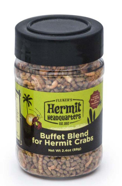 <body><p>Hermit Crabs need a nutritious daily diet to ensure lively behavior and healthy growth. Fluker's Buffet Blend Hermit Crab Pellet Food is rich in protein and nutrients your pet needs to thrive. Directions: Land hermit crabs eat small amounts of food at a time, and prefer to eat at night. Feed them only what they can consume in a 24-hour period. Remove any uneaten food and replace with fresh food daily. Provide your crab with plenty of dechlorinated water at all times. Always wash your hands after handling crabs or cleaning their habitat.</p></body>