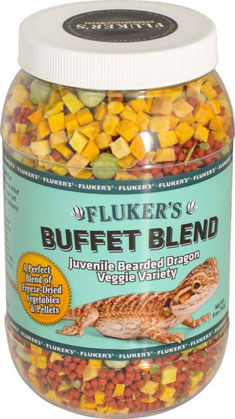 <body><p>Buffet Blend Veggie Variety Juvenile Bearded Dragon Food is packed with all the essential nutrients and vitamins your pet needs. This formula is a perfect blend of freeze-dried vegetables and pellets with a unique texture that beardeds love. The unique blend is ideal for hatchlings and juveniles, ensuring they receive the proper balance of protein, fat, vitamins and minerals.</p></body>