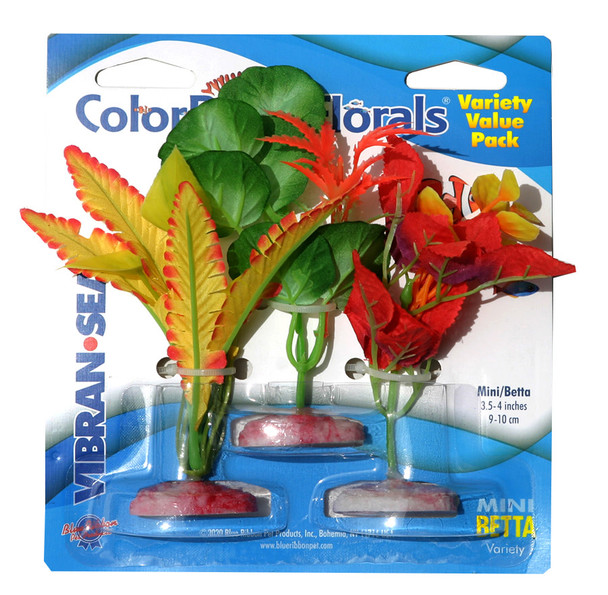 <body><p>Includes 3 Betta/Mini Size Plants - Hand dyed silk-style plants safe for aquariums & terrariums. Full, beautiful floral clusters which sway in the water for a natural look. Weighted resin base with no metal stems</p><ul><li>Vibrant & colorful floral clusters</li> <li>Safe & non-toxic</li> <li>Sways in the water, providing a natural look.</li> <li>Weighted resin base with no metal stems.</li></ul></body>