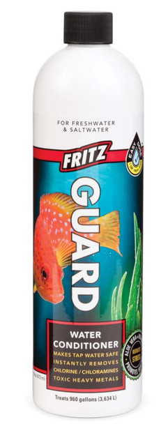 <body><p>FritzGuard is a safe and effective pH buffered water conditioner that neutralizes toxic chlorine, chloramines and heavy metals found in tap water. FritzGuard promotes healing and reduces fish stress with Aloe Vera, Vitamin E, and provides necessary electrolytes. Naturally secreted by mucous glands, the slime coat is a natural defense system that protects fish from disease, aids in osmoregulation and reduces stress caused by sudden changes in the environment. FritzGuard provides a replacement slime coat to aid fish that have lost theirs or have been injured due to stress, poor water conditions and handling. FritzGuard enhances biofiltration by producing a slime coat over the filter media, aiding in the attachment of beneficial bacteria, like those in FritzZyme biological products.</p></body>