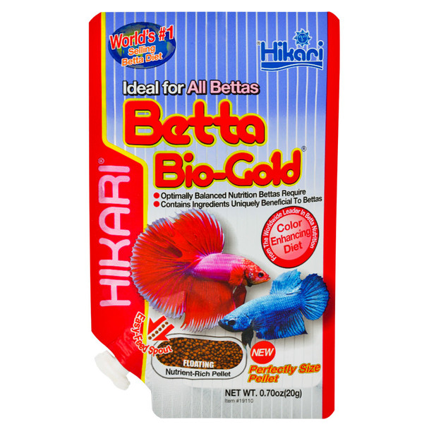 <body><p>Hikari Betta Bio-Gold enhances the natural brilliant colors of your betta and will help prevent color fading. It's a completely balanced diet with vitamins added for healthy growth, including vitamin C which is important in reducing stress and fighting off disease. The floating pellets will never cloud the water and disperses evenly. Dispenser package allows you to control the amount of food you feed, helping to prevent overfeeding. All Hikari brand fish foods are manufactured by highly automated and specialized equipment using only high quality ingredients.</p></body>