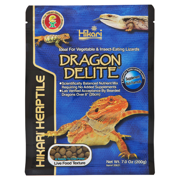 <body><p>Dragon Deliteâ„¢ is a scientifically formulated pellet food, containing all the necessary nutrients, including our proprietary probiotic Hikari-Germ that adult insect & vegetable-eating lizards, like Central Bearded Dragons, need to live a long and health-filled life.</p></body>