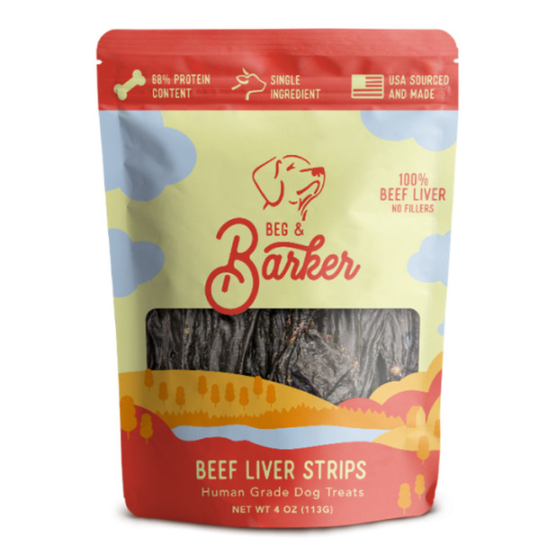 <body><p>Beg & Barkerâ€™s Air-Dried All Natural Human Grade Beef Liver Strip Treats are a premium Jerky-style free form strip of 100% whole human grade beef livers only sourced from and in the USA, air-dried to lock in the nutrients and flavors of the meat. No artificial fillers or empty promises. Just the commitment to fueling cleaner diets when used as a treat because a healthy dog is a happy dog. Pure meat sticks make the highest value treats which are high in protein and bioavailable nutrient benefits for dogs. Grain-Free, Sugar-Free, Corn-Free, Guilt-Free.</p><ul><li>Air-Dried All Natural Human Grade Beef Liver Strip Treats</li> <li>Premium Jerky-style free form strip of 100% whole human grade beef livers</li> <li>Only sourced from and in the USA</li> <li>Air-dried to lock in the nutrients and flavors of the meat</li> <li>No artificial fillers</li> <li>Grain-Free, Sugar-Free, Corn-Free, Guilt-Free</li></ul></body>