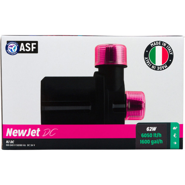 <body><p>Newjet DC is a premium water pump from ASF, designed and built 100% in Italy for outstanding reliability and quality. 5 sizes of DC pump available to cover all your needs from large to small aquariums to filters, reactors and skimmers. Can be used as a wet or dry pump depending on our application. The splashproof controller has 12 speeds setting for your DC pump which make its easy to find your perfect flow rate, as well as a 5 minute feed mode which shuts the power down whilst you feed your fishes. As its DC power when you reduce the flow you also reduce the wattage being used.</p><ul><li>Premium water pump</li> <li>Designed and built 100% in Italy for outstanding reliability and quality</li> <li>5 sizes available to cover all your needs from large to small aquariums to filters, reactors and skimmers</li> <li>Can be used as a wet or dry pump depending on our application</li> <li>Splashproof controller has 12 speed settings for your DC pump which make it easy to find your perfect flow rate</li> <li>5 minute feed mode which shuts the power down whilst you feed your fish</li></ul></body>