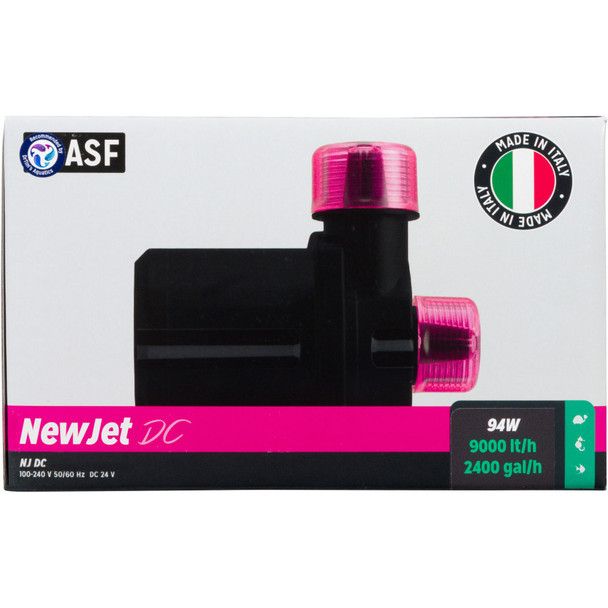 <body><p>Newjet DC is a premium water pump from ASF, designed and built 100% in Italy for outstanding reliability and quality. 5 sizes of DC pump available to cover all your needs from large to small aquariums to filters, reactors and skimmers. Can be used as a wet or dry pump depending on our application. The splashproof controller has 12 speeds setting for your DC pump which make its easy to find your perfect flow rate, as well as a 5 minute feed mode which shuts the power down whilst you feed your fishes. As its DC power when you reduce the flow you also reduce the wattage being used.</p><ul><li>Premium water pump</li> <li>Designed and built 100% in Italy for outstanding reliability and quality</li> <li>5 sizes available to cover all your needs from large to small aquariums to filters, reactors and skimmers</li> <li>Can be used as a wet or dry pump depending on our application</li> <li>Splashproof controller has 12 speed settings for your DC pump which make it easy to find your perfect flow rate</li> <li>5 minute feed mode which shuts the power down whilst you feed your fish</li></ul></body>