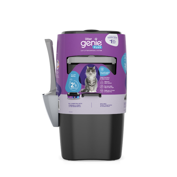 <body><p>The Litter Genie Plus Pail features an antimicrobial that inhibits odors caused by bacteria. It can hold up to 14 days of soiled cat litter for one cat and comes with refill bags that are made from a multi-layer film with odor-locking barrier technology. The pail includes a refill that can last up to 10 weeks, a scoop and a scoop holder.</p><ul><li>Ultimate odor control </li> <li>Effortless clean up - No more daily trip to the trash. The pail holds up to 14 days of cat litter (for one cat) and the included refill lasts up to 10 weeks</li> <li>Simple to use - A fresher home in just 3 easy steps. Scoop clumps from the litter box, open the lid and drop the clumps, and pull the handle to lock away litter and odors.</li></ul></body>