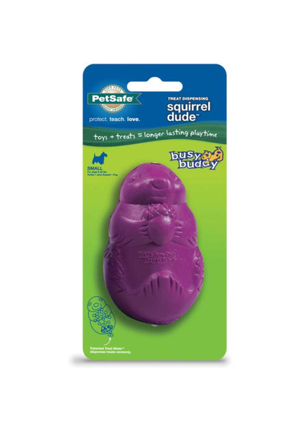 <body><p>The Busy Buddy Squirrel Dude features high durability and a funky bounce to keep dogs playing longer. The patented Treat Meter holds a variety of treat options, including dry kibble, treats, cheese, and peanut butter.</p></body>