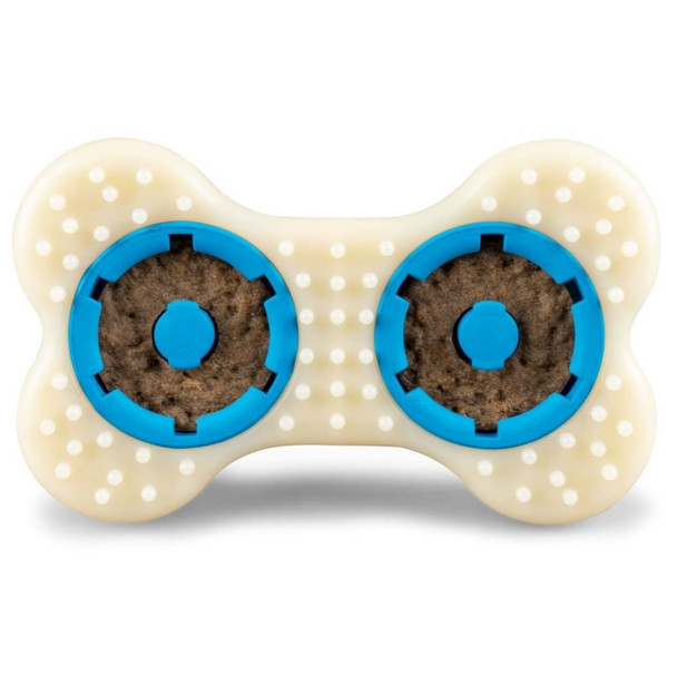 <body><p>The PetSafe Forever Bone Dog Chew Toy is a fun new way to help bust boredom for even the toughest chewers! This durable bone-shaped chew toy is made from thick nylon and strong vanilla-scented rubber. The Forever Bone uses innovative Snap Fit cups to hold two delicious all natural rawhide treat rings to help entice your pet to play longer. The raised nylon nubs and rubber ridges of the Forever Bone provide a variety of textures to appeal to different types of chewing. Available in three sizes, the Forever Bone is sure to please even the most powerful chewers.</p></body>