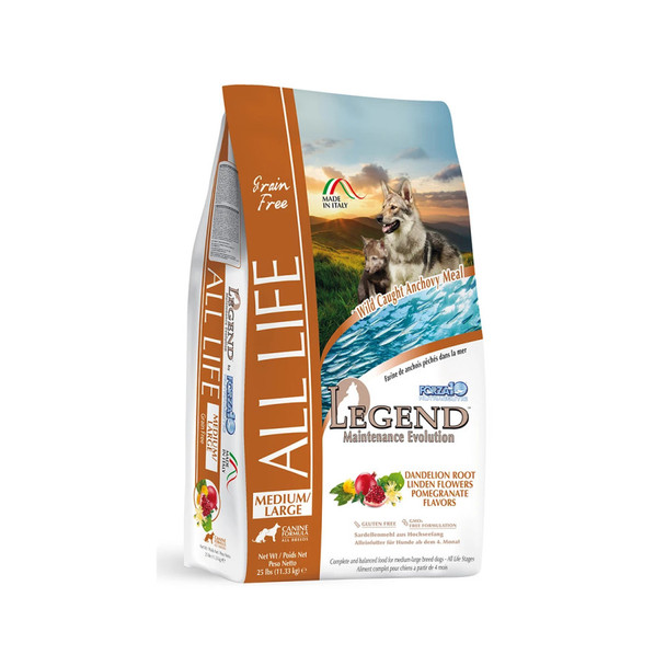 <body><p>This grain free canine formula, made with wild-caught anchovy meal and created by FORZA10 R&D Center, combines the most advanced knowledge on pet nutrition with the nutritional profile of the canine ancestral diet of legend. Thus LEGEND Maintenance Evolution was born. We believe that an optimum balance of a protein source rich in Omega-3s and other high-quality ingredients are the key to healthier dogs and in perfect shape. LEGEND Maintenance Evolution Grain Free is the perfect choice as an everyday maintenance and also after using the corresponding FORZA10 ACTIVE food. Original recipe with Dandelion Root, Linden Flowers and Pomegranate: read the specific research on forza10usa.com/scientific-studies</p><ul><li>delicious, grain-free recipe designed toÂ helpÂ provide physical well-being in dogs in all life stages.</li> <li>delicious, grain-free recipe designed to helpÂ provide physical well-being inÂ medium to large breed dogs weighing more than 70 pounds.</li></ul></body>
