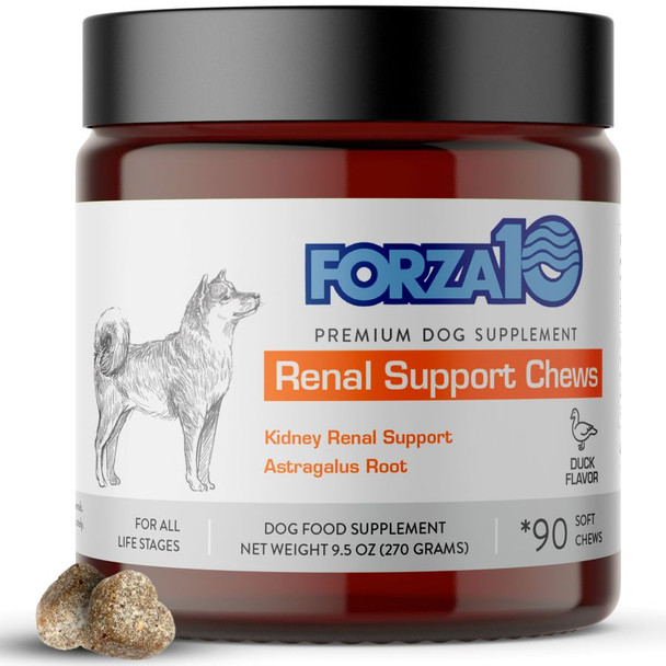<body><p>Forza10 Renal Support Chews are made with Duck, Astragalus Root, Fish Oil, Vitamin B, and more natural ingredients that help support kidney renal health. This natural solution assists any renal and cardiac problems. Give your dog a healthy, happy lifestyle with these mouth-watering soft chew supplements, great for dogs of all life stages. Feel like the best pet parent by giving your companion these delicious treats, made in a factory run by clean energy with no artificial colors or flavors.</p><ul><li>Soft chew supplements</li> <li>Made with Duck, Astragalus Root, Fish Oil, Vitamin B, and more natural ingredientsnatural ingredients</li> <li>Helps support kidney renal health</li> <li>Assists any renal and cardiac problems</li> <li>Great for dogs of all life stages</li> <li>Made in a factory run by clean energy with no artificial colors or flavors</li></ul></body>