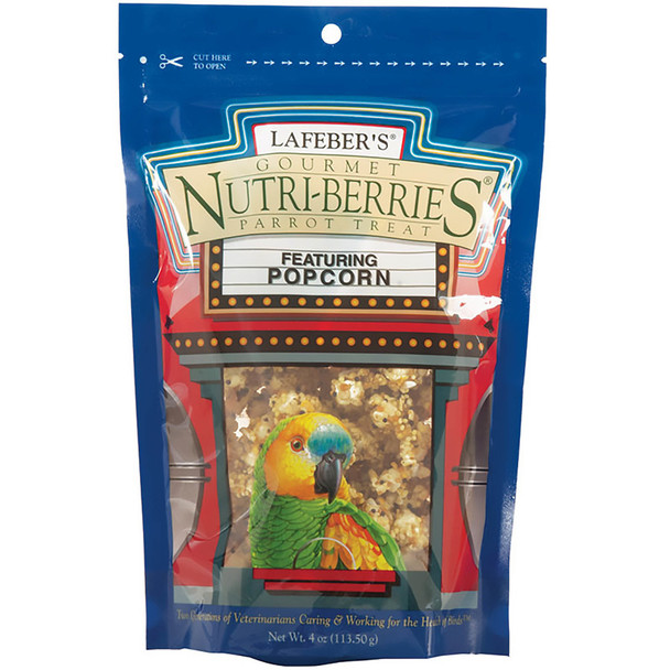 <body><p>Fresh popcorn is the star of Lafeber Popcorn Nutri-Berries. This treat isnâ€™t just tasty, itâ€™s a nutritious snack you can feel good about feeding your Amazon parrot, African grey, or similarly sized parrot. Besides the star ingredients, this treat includes wholesome grains, premium seeds, and essential vitamins, minerals, and amino acids. This is a treat you can feel good about.</p><ul><li>Healthy treat for parrots</li> <li>Formulated by top avian veterinarians and avian nutritionists</li> <li>The unique, round shape offers important beak play, exercise, and mental stimulation to minimize boredom and feather picking</li> <li>Essential vitamins, chelated minerals, and important antioxidants help boost the immune system</li> <li>Balanced omega 3 and 6 fatty acids to promote skin and feather health</li> <li>Made with non-GMO, human-grade ingredients, with no artificial colors, preservatives, or flavors</li></ul></body>