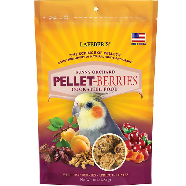 <body><p>Pellet-Berries blends the nutrition of pellets with the tastes and textures of cranberries, dates, apricots, and natural grains to deliver an outstanding food thatâ€™s fun to eat. This food is 81% pellets and 19% fruits and grains. It offers the same nutrition as pellets and takes twice as long to eat, encouraging important foraging behavior. All ingredients are coated in essential vitamins, minerals, amino acids, and Omega 3 and 6 fatty acids to deliver balanced nutrition in every bite. Feed it as a complete diet or healthy snack.</p><ul><li>Nutritionally complete, foraging food for parrots</li> <li>81% pellets and 19% fruits and grains</li> <li>Formulated by top avian veterinarians and avian nutritionists</li> <li>Offers the same nutrition as pellets but scientifically proven to take twice as long to eat</li> <li>Contains human-grade pieces of apricots, cranberries, and dates</li> <li>The unique, round shape offers important beak play, exercise, and mental stimulation to minimize boredom and feather picking</li> <li>Essential vitamins, chelated minerals, and important antioxidants help boost the immune system</li> <li>Balanced omega 3 and 6 fatty acids to promote skin and feather health</li> <li>Made with non-GMO, human-grade ingredients, with no artificial colors, preservatives, or flavors</li></ul></body>