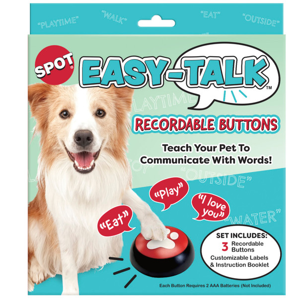 <body><p>EASY-TALKâ„¢ lets you record simple words or phrases so pets can learn to communicate with you using WORDS! Each button allows up to 20 seconds of recording time for single words or short phrases. Buttons are re-recordable for multiple uses.</p><ul><li>Lets you record simple words or phrases so pets can learn to communicate with you using WORDS</li> <li>Each button allows up to 20 seconds of recording time for single words or short phrases</li> <li>Buttons are re-recordable for multiple uses</li></ul></body>