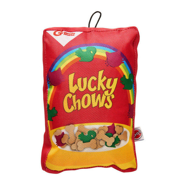 <body><p>Fun Food Lucky Chows Cereal is the perfect addition to our drinks and chips. Durable fabric with digital printing design. Crinkle paper inside gives it the crunch effect dogs love. Jumbo size squeaker for even more fun!</p><ul><li>Fun Food Cereal is the perfect addition to drinks and chips toys</li> <li>Durable fabric with digital printing design</li> <li>Crinkle paper inside gives it the crunch effect dogs love</li> <li>Jumbo size squeaker for even more fun</li></ul></body>