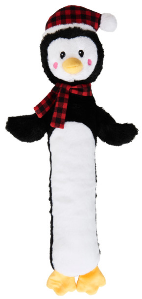 <body><p>Long Bodies are easy to pick up and perfect for tugging. Trendy buffalo plaid scarf with a festive holiday hat add to the festive flair of these toys. 2 squeakers; one in the head and one in the body.</p><ul><li>3 assorted characters</li></ul></body>