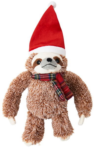 <body><p>Whimsical holiday sloth dog toys with shaggy plush. Includes a squeaker in the body, plaid festive scarf and a Santa hat.</p><ul><li>2 assorted colors</li></ul></body>