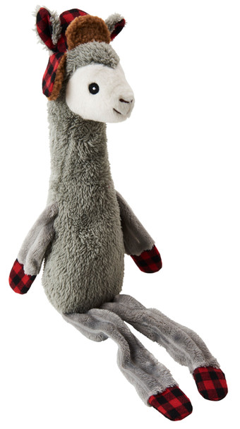 <body><p>Plush holiday llamas with a buffalo plaid trapper hat. Floppy legs and arms are fun to shake around. Plump body is easy to pick up. Squeaker for added fun.</p><ul><li>Floppy arms and leggs for shaking</li> <li>Squeaker</li> <li>Plump body</li></ul></body>