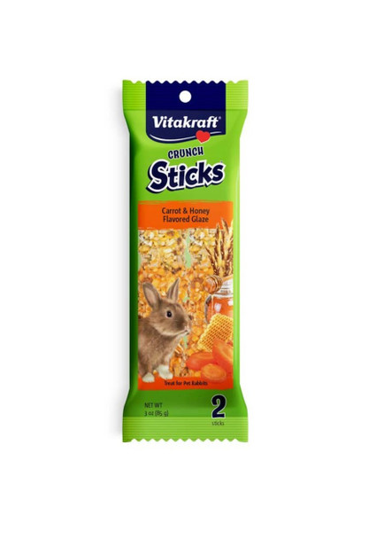 <body><p>Vitakraft Crunch Sticks are premium small animal treats and bunny chew toys that are as delicious as they are fun. Each Crunch Stick is baked three times on an all-natural wooden stick, giving your small pet hours of chewing fun that supports dental health for their always-growing teeth. These rabbit snacks simulate the instinctive urge to forage for food, making your tiny friend feel like it's in its natural habitat. With its added vitamins and minerals, our Crunch Sticks are a great supplement to rabbit food.</p><ul><li>Triple baked for extra crunch</li> <li>Encourages chewing to support dental health</li> <li>Long-lasting treat with a natural wood chew center</li> <li>Includes attached clip holder</li> <li>Fortified with vitamins and minerals</li></ul></body>